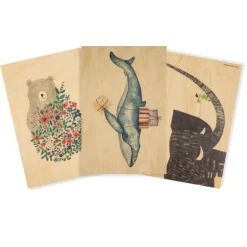 Lot de 3 cartes postales en bois