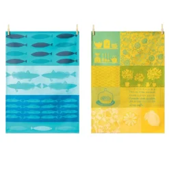 Lot de 2 torchons artisanaux - Les citrons verts & les poissons